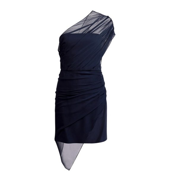 Cushnie Draped Chiffon OverlayOne-shoulder Dress - Picture 4 of 14